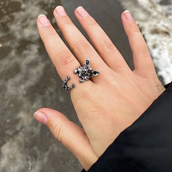 Silver Corgi dog adjustable ring - Picture 8 of 11